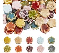 SUNNYCLUE 1 Box 60Pcs 10 Styles Flower Ceramic Beads Flower Shaped Beads Colorful Antique Glazed Porcelain 5 Petal Floral Loose Spacers for Jewellery Making DIY Bracelet Necklace Earrings Crafts Women