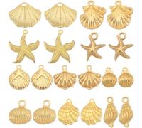SUNNYCLUE 1 Box 60Pcs 10 Styles Seashell Charms Gold Starfish Charm Bulk Alloy Conch Summer Ocean Life Theme Sea Animals Beach Charms for Jewellery Making Charms Necklace Bracelet Earrings Craft DIY