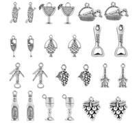 SUNNYCLUE 1 Box 60pcs 12 Styles Wine Themed Charms Wine Bottle Charms Alloy Silver Assorted Drink Glass Bottle Cocktail Grape Shape Pendants for Jewellery Making Tasting Party Bracelets Necklace