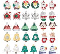 SUNNYCLUE 1 Box 60Pcs 15 Styles Silver Enamel Christmas Charms Bulk Xmas Charms Hat Tree Bell Gloves Snowflakes Elk Santa Claus Snowman Winter Charm for Jewelry Making Charms DIY Bracelet Necklace