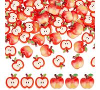 SUNNYCLUE 1 Box 60Pcs 2 Styles Apples Charms Fruit Cabochons Bulk Resin 3D Cute Red Flatback Imitation Apples Slice Soft Fruits Cabochons for Jewelry Art Hair Clips Scrapbook Embellishments DIY Craft