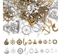 SUNNYCLUE 1 Box 60Pcs 20 Styles Sailor Charms Helm Charm Bulk Tibetan Style Alloy Ocean Summer Sea Anchor Compass Boat Wheel Helm Nautical Pendants for Jewellery Making Diy Bracelet Necklace Crafts