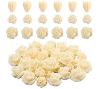 SUNNYCLUE 1 Box 60Pcs 3 Styles 3D Flower Bead Coral Rose Beads Bulk Synthetic Artificial Beige Dyed Carved Jasmine Floral Shaped Loose Spacers for Jewellery Making Necklace Bracelet DIY Crafts