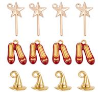 SUNNYCLUE 1 Box 60Pcs 3 Styles Fairy Wand Charms Magic Charm Bulk Magical Red Shoes Gold Wizard Hat Star Angel Wand Sticks Pendants for Jewelry Making Bracelets Necklace Earrings DIY Crafts Halloween