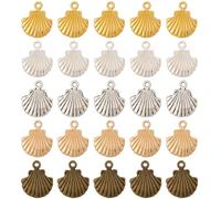 SUNNYCLUE 1 Box 60Pcs 5 Colors Colorful Shell Charms Metal Beach Charms Bulk Summer Tibetan Seashell Hawaii Sea Ocean Pendants for Jewellery Making Supplies DIY Craft Necklace Bracelet Earring Women