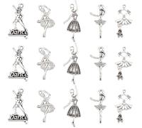 SUNNYCLUE 1 Box 60Pcs 5 Styles Dancer Charm Dance Charms Bulk Assorted Metal Alloy Antique Silver Dancing Ballerina Dancers Dangle Charm for Jewellery Making Charms Earrings Necklace Crafts Supplies