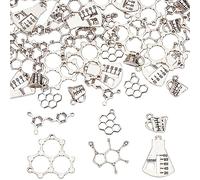 SUNNYCLUE 1 Box 60Pcs 6 Style Chemistry Charms Caffeine Molecule Charm Science Theme Charms Tibetan Style Alloy Charm Pendants for Jewelry Making Bracelet Earrings Biology