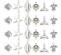 SUNNYCLUE 1 Box 60Pcs 6 Style Sea Animal Charms Bulk Turtle Connector Anitique Silver Shell Tail Anchor Ocean Starfish Link Connectors Charm for jewellery Making Charms Women DIY Bracelet Earring