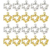 SUNNYCLUE 1 Box 60Pcs Dolphin Charms Bulk Silver Dolphin Charm Fish Silver Gold 3D Peace Love Summer Ocean Sea Alloy Animal Charm for Jewelry Making Charms Findings DIY Necklace Earring Adults Craft