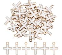 SUNNYCLUE 1 Box 60Pcs Enamel Cross Charms White Cross Charm Metal Easter Crucifix Alloy Small Gold Chic Dangle Pendants for Jewelry Making DIY Findings Crafts DIY Necklace Earring Bracelet Adults