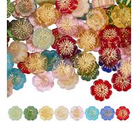 SUNNYCLUE 1 Box 60Pcs Glass Flower Beads Cherry Blossom Bead Assorted Colors Transparent Vintage Gold Metal Enlaced Loose Spacers for Bracelets Necklaces Keychain Jewelry Making DIY Crafts Supplies
