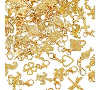 SUNNYCLUE 1 Box 60Pcs Gold Clip On Charms Lobster Clasp Charms Bulk Metal Alloy Golden Glossy Assorted Animals Flower Dangle Pendants for Jewellery Making Supplies DIY Crafts Bracelet Necklace Adults