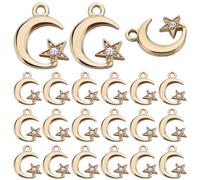 SUNNYCLUE 1 Box 60Pcs Gold Star Charms Rhinestone Moon Charm Alloy Metal Crystal Celestial Crecent Stars Planets Charm Bulk for jewellery Making Charms Women DIY Necklaces Earrings Bracelets Crafts