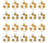 SUNNYCLUE 1 Box 60Pcs Honeycomb Charms Bulk Honey Comb Charms Alloy Enamel Gold Silver Hollow Hexagon Spring Sweet Bee Honey Charm for Jewellery Making Charms DIY Craft Necklace Bracelet Earring Adult