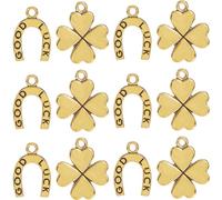 SUNNYCLUE 1 Box 60Pcs Lucky Clover Charms Bulk Horseshoe Charm Alloy Gold Metal Lucky Horse Shoe Four Leaf Clover Charm for Jewelry Making Charms Diy Necklaces Bracelets Earrings Wedding Gifts Women