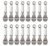 SUNNYCLUE 1 Box 60Pcs Microphone Charms Bulk Music Charm Tibetan Style Antique Silver Singer Mini Karaoke Charms Small Miniature Lifelike Alloy Charms for jewellery Making Charm DIY Necklace Supplies