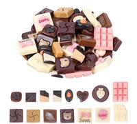 SUNNYCLUE 1 Box 60Pcs Mini Resin Chocolate Chocolate Charm Bulk 3D Cute Pink White Small Faux Imitation Sweet Dessert Food Decor Cabochon Charms for Home Office Kitchen Desk Decoration Supplies Women