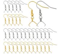 SUNNYCLUE 1 Box 60pcs Pinch Bail Earring Hooks Earring Hooks Findings 304 Stainless Steel Metal Silver Gold Fish French Ear Wires with Bails Clasp for Jewellery Making Women Christmas DIY Gifts Supply