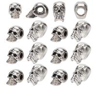 SUNNYCLUE 1 Box 60Pcs Silver Skull Bead Halloween Skeleton Beads Bulk Metal Alloy Skulls Shaped Skeletons Head Mini Loose Spacer Charm Beads for Bracelet Jewelry Making Necklace DIY Crafts Accessories