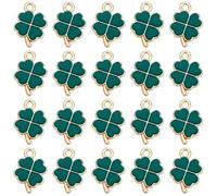 SUNNYCLUE 1 Box 60pcs St. Patrick's day Four Leaf Clover Charm Lucky Clover Charm Enamel Green 4 Leaf Green Clover Good Luck Irish Pendant Bulk for Jewellery Making Patrick Day Party Favours Supplies