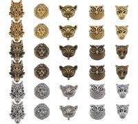 SUNNYCLUE 1 Box 60Pcs Wolf Beads Owl Beads Bulk Tibetan Style Antique Silver Bronze Golden Animal 3D Lion Head Fox Leopard Loose Spacer Alloy Metal for jewellery Making Kits Men Women