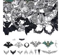 SUNNYCLUE 1 Box 64Pcs 16 Styles Bat Charm Silver Bats Charms Bulk Assorted Metal Alloy Black Halloween Tibetan Spooky Horror Flittermouse Fly Animals Charm for Jewelry Making Charms DIY Earring Crafts