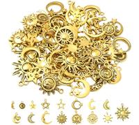 SUNNYCLUE 1 Box 64Pcs 16 Styles Celestial Metal Charms Sun Moon Star Charm Bulk Gold Alloy Vintage Assorted Planet Themed Pendants for Jewelry Making Bracelets Necklace Earring DIY Crafts Findings