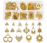 SUNNYCLUE 1 Box 64Pcs 16 Styles Earring Connectors Charms Filigree Components Links Chandelier Charms Findings Loops Jewelry Making Kit for Vintage Hoop Earring Making, Golden