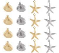 SUNNYCLUE 1 Box 64Pcs 2 Styles Gold and Silver Ocean Charms Metal Beach Charms Bulk Boho Summer Starfish Shell Marine Sea Life Pendants for Jewellery Making Supplies DIY Craft Necklace Bracelet