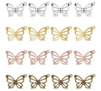 SUNNYCLUE 1 Box 64Pcs 4 Colors Butterfly Charms Bulk Butterflies Charm Antique Mixed Alloy Silver Gold Hollow Tibetan Insect Pendants for Jewellery Making Supplies Crafting DIY Necklace Earrings Women