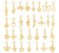 SUNNYCLUE 1 Box 64Pcs Click On Charms Dangle Charms with Clasp Locking Stitch Marker Gold Bow Heart Butterfly Cross Star Pendants for Jewellery Making Supplies DIY Bracelets Keychain Hanging Decoraion