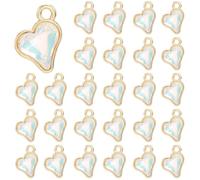 SUNNYCLUE 1 Box 64Pcs Glass Heart Charms Mini Hearts Charm Bulk Faceted White Gold Valentine Metal Roman Dangle Love Pendants for Jewelry Making Supplies DIY Craft Necklace Bracelet Earring Women