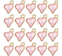 SUNNYCLUE 1 Box 64Pcs Heart Crystal Charms Faceted Glass Charms Small Pink Gold Alloy Shiny Love Shaped Geometric Valentine Pendants for Jewellery Making Findings Crafts DIY Bracelet Necklace Adult
