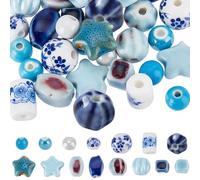SUNNYCLUE 1 Box 66Pcs Mixed Ceramic Beads Blue and White Ceramic Beads Porcelain Assorted Star Round Square Printed Loose Spacer for Jewellery Making DIY Finding Crafts Necklace Bracelet Supplies
