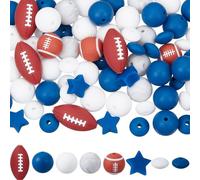 SUNNYCLUE 1 Box 68Pcs 8 Styles Rugby Football Charms Silicone Sports Charms Large Soft Rubber Ball Favors Round Abacus Loose Spacer Sport Beads for Keychains Beadable Pens Crafts Supplies Women Men