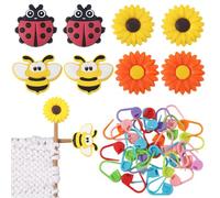 SUNNYCLUE 1 Box 68Pcs Silicone Knitting Needle Stoppers Plastic Crochet Stitch Markers Colorful Daisy Flower Bee Ladybug Shaped Needles Point Protectors Set for Beginners DIY Sewing Craft Supplies