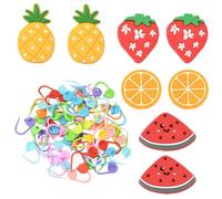 SUNNYCLUE 1 Box 68Pcs Silicone Needle Point Protectors Plastic Knitting Markers Fruit Strawberry Watermelon Pineapple Orange Shaped Crochet Stitch Stoppers Set for Beginners DIY Sewing Craft Findings