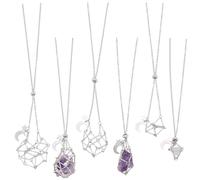 SUNNYCLUE 1 Box 6pcs 3 Sizes Gemstone Necklace Holder Adjustable Crystal Necklace 304 Stainless Steel Silver Stones Cage Cord Chains with Star And Moon Charms for Jewellery Making Adult Supplies Craft