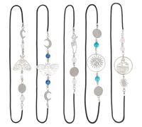 SUNNYCLUE 1 Box 6Pcs 6 Styles Elastic Bookmark Charm Book Marks Metal 304 Stainless Steel Polyester Antique Silver Sun Moon Moth Gemstone Beads Book Makers for Books Teachers Friends Reading Findings