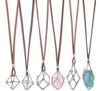 SUNNYCLUE 1 Box 6pcs Empty Necklace Holder Gemstone Holder Necklace Silver Brass Metal Faux Suede Adjustable Stones Crystals Cords Boho Mesh Cage Charms for Jewellery Making Women Birthday Supplies