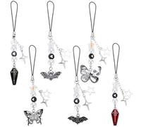SUNNYCLUE 1 Box 6Pcs Gothic Phone Charm Phone Charms Strap Halloween Black Red Bat Butterfly Coffin Pendants Phonecharms Accessories for Women Adults Cellphone Case Keychains Bag Camera Decor