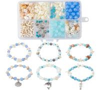 SUNNYCLUE 1 Box 6pcs Ocean Bracelet Making Kit Shell Beads Starfish Bead Summer Sea Animal Charms Lucky Turquoise Bead Stone Chip Beads Bulk Glass Beads for jewellery Making Kits Adults Craft Supplies