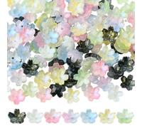 SUNNYCLUE 1 Box 7 Colors 210Pcs Cherry Flower Beads Glass Caps Beads Bulk 10mm Cute Luminous Floral White Pink sakuras Spring Blossom End caps for Jewellery Making Diy Bracelet Necklace Earring
