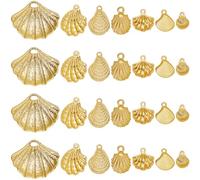 SUNNYCLUE 1 box 7 Styles 84pcs Metal Shell Charms Gold Shell Charms Alloy Seashell Marine Mermaid Ocean Beach Life Animals Charm for Jewellery Making Charms Diy Bracelets Necklace Adult Accessories