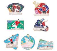 SUNNYCLUE 1 Box 7 Styles Sports Enamel Pins Sport Lapel Pins Bulk Swimming Tennis Football Baseball Colorful Chic Metal Brooches for Men Gift Backpack Pattern Women Hats Bags Team Accessories Decor