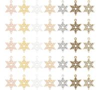 SUNNYCLUE 1 Box 70Pcs 7 Colors Alloy Snowflake Charm Metal Christmas Charms Bulk Antique Bronze Silver Golden Winter Holiday Xmas Snowflakes Charm for Jewellery Making Charms Earring DIY Crafts