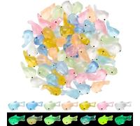 SUNNYCLUE 1 Box 70Pcs 7 Colors Miniature Resin Sharks Glow in the Dark Sea Animals 3D Luminous Summer Ocean Animal Shark Mini Figure Decoration for Dollhouse Garden Micro Landscape Aquarium Fish Tank
