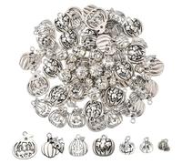 SUNNYCLUE 1 Box 70Pcs 7 Style Metal Pumpkin Charm Halloween Silver Charm Bulk Alloy Tibetan Vintage Antique Holiday Pumpkins Pendants Findings for Jewellery Making Earrings Bracelets DIY Crafts
