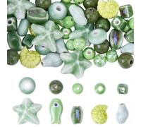 SUNNYCLUE 1 Box 70Pcs Porcelain Shell Beads Ceramic Fish Beads Bulk Cute Green Stars Conch Ocean Animal Round Square Loose Spacer for Jewellery Making Craft Necklace Bracelet Earring Diy Supplies