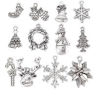 SUNNYCLUE 1 Box 72Pcs 12 Style Christmas Charm Holiday Charm Bulk Tibetan Silver Alloy Candy Snowflake Snowman Xmas Christmas Tree Charms for jewellery Making Charms DIY Necklace Women Beginner Adult